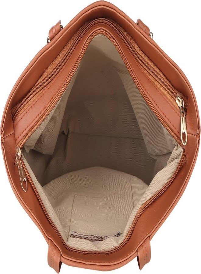 Dcozi Stylish and Fashionable Brown PU Leather Medium Handbag For Women & Girls - TB13 (Shoulder & Tote Bag) - Image 4